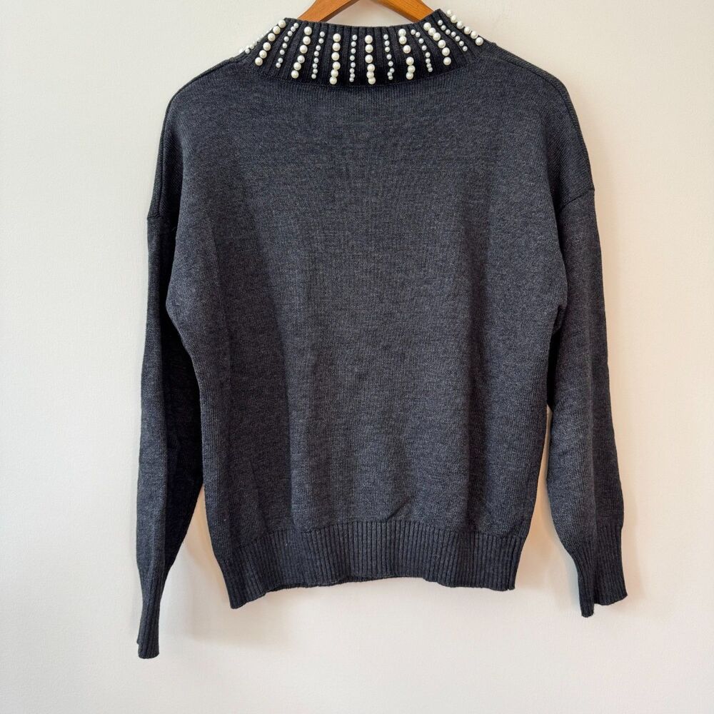 Aqua Embellished Grey Mock-Neck Sweater Size Medium - Picture 4 of 5